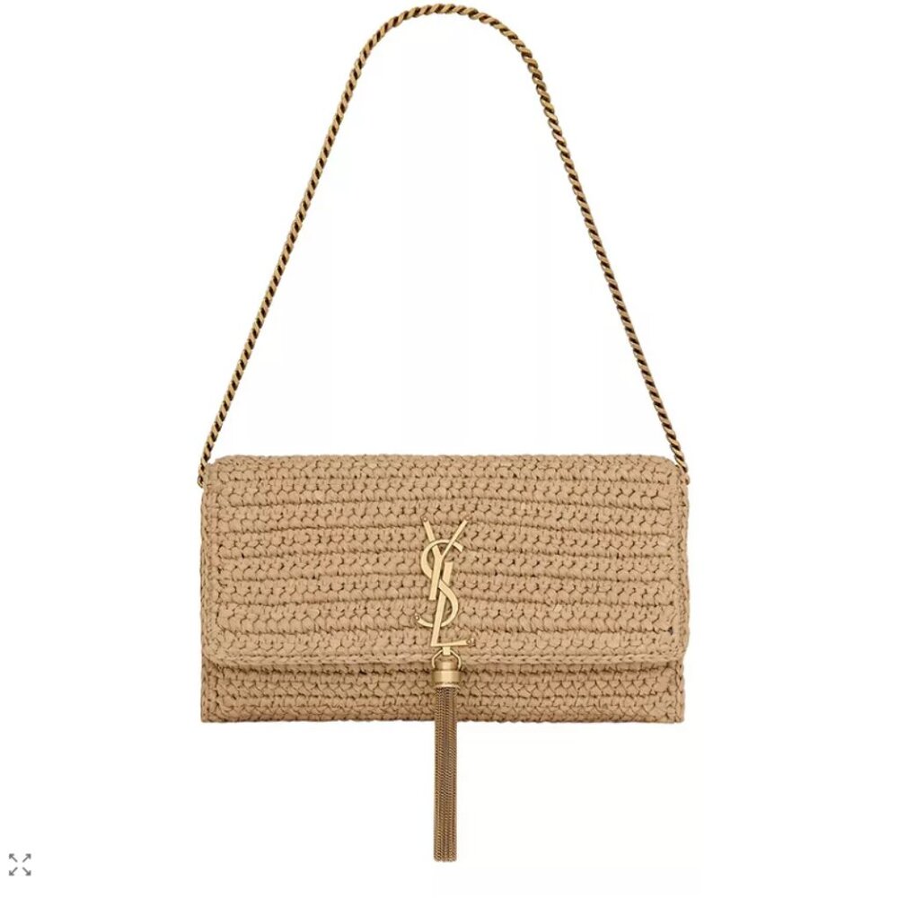Saint Laurent Medium Kate 99 Tassel Flap Bag Woven Raffia